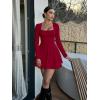 imageKaximil Womens Square Neck Ruffle Hem Mini Dress Ruched Waist Long Sleeve Corset Short Party DressesWine Red