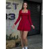 imageKaximil Womens Square Neck Ruffle Hem Mini Dress Ruched Waist Long Sleeve Corset Short Party DressesWine Red