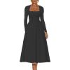 imageKaximil Womens Long Sleeve Square Neck Corset A Line Maxi Dress Ruffle Flowy Formal Long DressesBlack