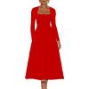 imageKaximil Womens Long Sleeve Square Neck Corset A Line Maxi Dress Ruffle Flowy Formal Long DressesRed