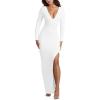imageKaximil Womens Sexy Long Sleeve Deep V Neck Bodycon Maxi Dress Side Slit Wedding Guest Cocktail Long DressWhite