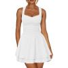imageKaximil Womens Sexy Square Neck Sleeveless Mini Dress Ruched Ruffle Hem Corset Party Dresses Medium White
