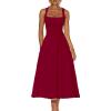 imageKaximil Womens Square Neck Corset A Line Maxi Dress Ruffle Ruched Waist Flowy Long DressesWine Red
