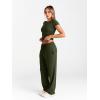 imageTrendy Queen 2 Piece Matching Summer Sweatsuit Lounge Set Womens Wide Leg Pants Side Ruching Crop Top SetsArmy Green