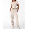 imageTrendy Queen 2 Piece Matching Summer Sweatsuit Lounge Set Womens Wide Leg Pants Side Ruching Crop Top SetsBeige