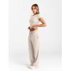 imageTrendy Queen 2 Piece Matching Summer Sweatsuit Lounge Set Womens Wide Leg Pants Side Ruching Crop Top SetsBeige