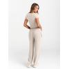 imageTrendy Queen 2 Piece Matching Summer Sweatsuit Lounge Set Womens Wide Leg Pants Side Ruching Crop Top SetsBeige