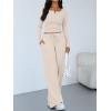 imageTrendy Queen Womens 2 Piece Matching Lounge Sets Long Sleeve Henley Neck Slightly Crop Top Wide Leg Pants Casual Sweat SuitBeige