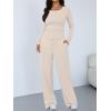 imageTrendy Queen Womens 2 Piece Matching Lounge Sets Long Sleeve Henley Neck Slightly Crop Top Wide Leg Pants Casual Sweat SuitBeige