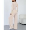 imageTrendy Queen Womens 2 Piece Matching Lounge Sets Long Sleeve Henley Neck Slightly Crop Top Wide Leg Pants Casual Sweat SuitBeige