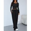 imageTrendy Queen Womens 2 Piece Matching Lounge Sets Long Sleeve Henley Neck Slightly Crop Top Wide Leg Pants Casual Sweat SuitBlack