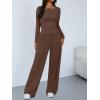 imageTrendy Queen Womens 2 Piece Matching Lounge Sets Long Sleeve Henley Neck Slightly Crop Top Wide Leg Pants Casual Sweat SuitCocoa