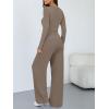 imageTrendy Queen Womens 2 Piece Matching Lounge Sets Long Sleeve Henley Neck Slightly Crop Top Wide Leg Pants Casual Sweat SuitMocha
