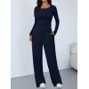 imageTrendy Queen Womens 2 Piece Matching Lounge Sets Long Sleeve Henley Neck Slightly Crop Top Wide Leg Pants Casual Sweat SuitNavy