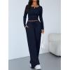 imageTrendy Queen Womens 2 Piece Matching Lounge Sets Long Sleeve Henley Neck Slightly Crop Top Wide Leg Pants Casual Sweat SuitNavy