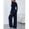 imageTrendy Queen Womens 2 Piece Matching Lounge Sets Long Sleeve Henley Neck Slightly Crop Top Wide Leg Pants Casual Sweat SuitNavy