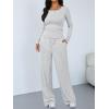 imageTrendy Queen Womens 2 Piece Matching Lounge Sets Long Sleeve Henley Neck Slightly Crop Top Wide Leg Pants Casual Sweat SuitOatmeal Grey