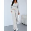 imageTrendy Queen Womens 2 Piece Matching Lounge Sets Long Sleeve Henley Neck Slightly Crop Top Wide Leg Pants Casual Sweat SuitOatmeal Grey
