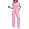 imageTrendy Queen 2 Piece Matching Summer Sweatsuit Lounge Set Womens Wide Leg Pants Side Ruching Crop Top SetsLight Pink