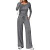imageTrendy Queen Womens 2 Piece Matching Lounge Sets Fall Fashion Outfits Henley Neck Sweater Top Wide Leg Pants Sweat SuitsDark Grey