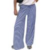imageTrendy Queen Womens Striped Ribbed Wide Leg Pants Casual Drawstring Elastic Waist Baggy Sweatpants with PocketsBlue White