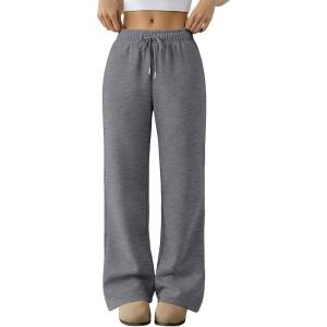 imageTrendy Queen Womens Sweatpants Baggy Wide Leg Barrel Pants Lounge Comfy Palazzo Joggers with PocketsBlackgrey