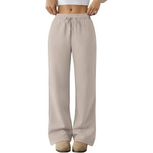 imageTrendy Queen Womens Sweatpants Baggy Wide Leg Barrel Pants Lounge Comfy Palazzo Joggers with PocketsCoffeegrey