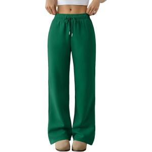 imageTrendy Queen Womens Sweatpants Baggy Wide Leg Barrel Pants Lounge Comfy Palazzo Joggers with PocketsGreen
