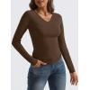 imageTrendy Queen Long Sleeve Shirts for Women 2025 Fall Fashion V Neck Basics Crop Tops Slim Fitted Y2K Tops Outfits ClothesChocolate Brown