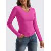 imageTrendy Queen Long Sleeve Shirts for Women 2025 Fall Fashion V Neck Basics Crop Tops Slim Fitted Y2K Tops Outfits ClothesHot Pink