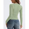 imageTrendy Queen Long Sleeve Shirts for Women 2025 Fall Fashion V Neck Basics Crop Tops Slim Fitted Y2K Tops Outfits ClothesLight Green