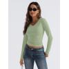 imageTrendy Queen Long Sleeve Shirts for Women 2025 Fall Fashion V Neck Basics Crop Tops Slim Fitted Y2K Tops Outfits ClothesLight Green