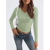 imageTrendy Queen Long Sleeve Shirts for Women 2025 Fall Fashion V Neck Basics Crop Tops Slim Fitted Y2K Tops Outfits ClothesLight Green