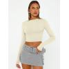 imageTrendy Queen Womens Long Sleeve Crop Tops Basic Slim Fitted Shirts Fashion 2025 Going Out Y2k Tops Teen Girl ClothesApricot
