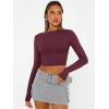 imageTrendy Queen Womens Long Sleeve Crop Tops Basic Slim Fitted Shirts Fashion 2025 Going Out Y2k Tops Teen Girl ClothesWine Red