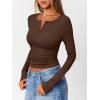 imageTrendy Queen Womens Long Sleeve Shirts 2025 Henley Casual Fall Outfits Fitted Tops Ribbed Fashion Basic TeesCoffee