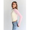 imageTrendy Queen Womens Long Sleeve Shirts Slim Fit Stretchy Color Block Slightly Cropped TopsBeige Pink Combo