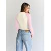 imageTrendy Queen Womens Long Sleeve Shirts Slim Fit Stretchy Color Block Slightly Cropped TopsBeige Pink Combo