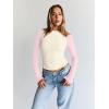 imageTrendy Queen Womens Long Sleeve Shirts Slim Fit Stretchy Color Block Slightly Cropped TopsBeige Pink Combo