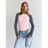 imageTrendy Queen Womens Long Sleeve Shirts Slim Fit Stretchy Color Block Slightly Cropped TopsPink Charcoal Combo