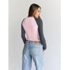 imageTrendy Queen Womens Long Sleeve Shirts Slim Fit Stretchy Color Block Slightly Cropped TopsPink Charcoal Combo