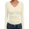 imageTrendy Queen Long Sleeve Shirts for Women 2025 Fall Fashion V Neck Basics Crop Tops Slim Fitted Y2K Tops Outfits ClothesApricot