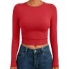 imageTrendy Queen Womens Long Sleeve Crop Tops Basic Slim Fitted Shirts Fashion 2025 Going Out Y2k Tops Teen Girl ClothesRed