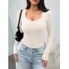imageTrendy Queen Womens Long Sleeve Shirts V Neck Ribbed Knit Fall TopsBeige