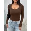 imageTrendy Queen Womens Long Sleeve Shirts V Neck Ribbed Knit Fall TopsBrown