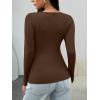 imageTrendy Queen Womens Long Sleeve Shirts V Neck Ribbed Knit Fall TopsBrown