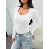 imageTrendy Queen Womens Long Sleeve Shirts V Neck Ribbed Knit Fall TopsWhite
