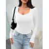 imageTrendy Queen Womens Long Sleeve Shirts V Neck Ribbed Knit Fall TopsWhite