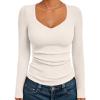 imageTrendy Queen Womens Long Sleeve Shirts V Neck Ribbed Knit Fall TopsBeige