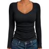 imageTrendy Queen Womens Long Sleeve Shirts V Neck Ribbed Knit Fall TopsBlack